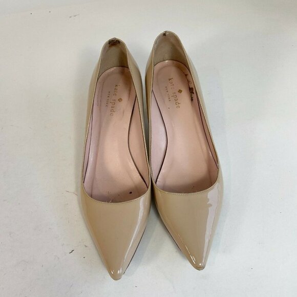 Kate Spade Block Heel Womens Patent Leather Pump Heels Khaki Sz 7M Pointed Toe - Picture 2 of 9